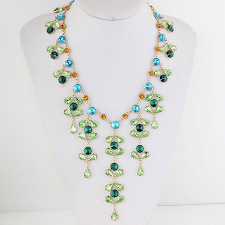 Well-designed Fashion Colourful Glass Necklace Sweater Chain